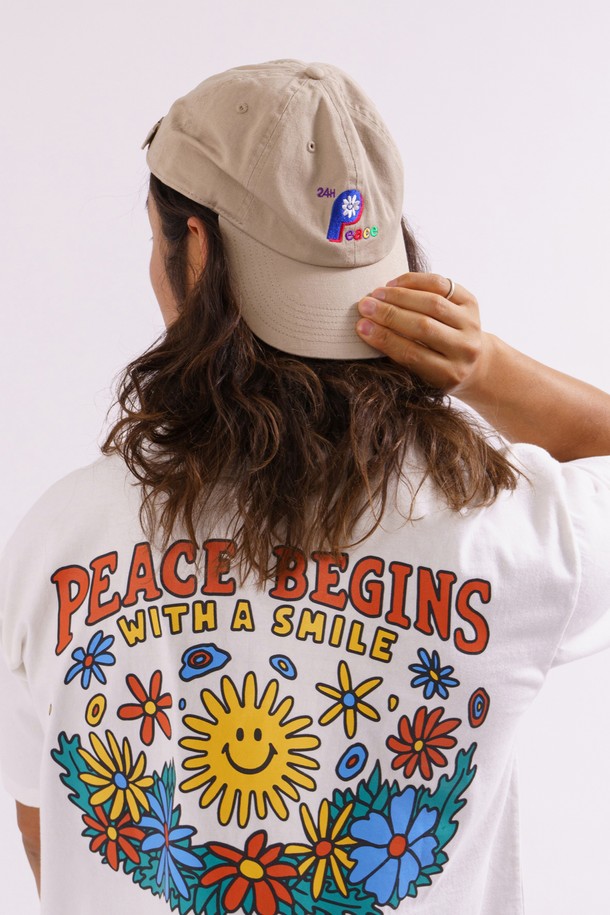 BIG WAVE - 모자 - [BIG WAVE] 24H PEACE SMILE WASHED CAP (SAND KHAKI)