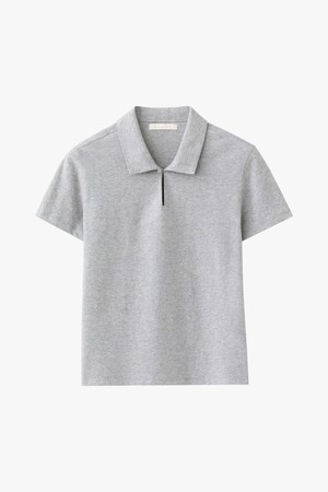 (우먼)버튼 카라 하프슬리브 멜란지 그레이