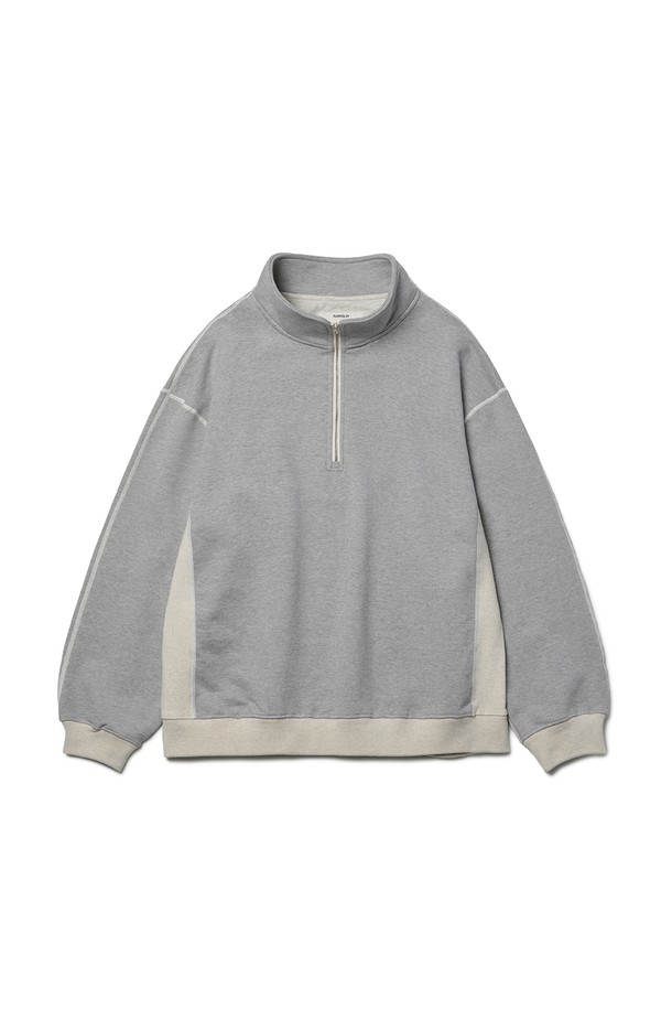 RAMOLIN - 스웨트셔츠 - Shoulder Split Half Zip Sweatshirts Melange Blend