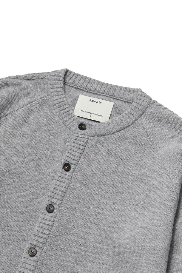 RAMOLIN - 가디건 - Lisse Merino U Cardigan Heather Grey