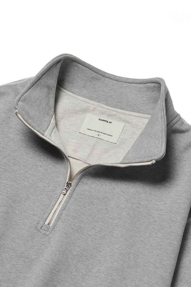 RAMOLIN - 스웨트셔츠 - Shoulder Split Half Zip Sweatshirts Melange Blend