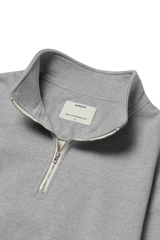 RAMOLIN - 스웨트셔츠 - Shoulder Split Half Zip Sweatshirts Heather Grey 