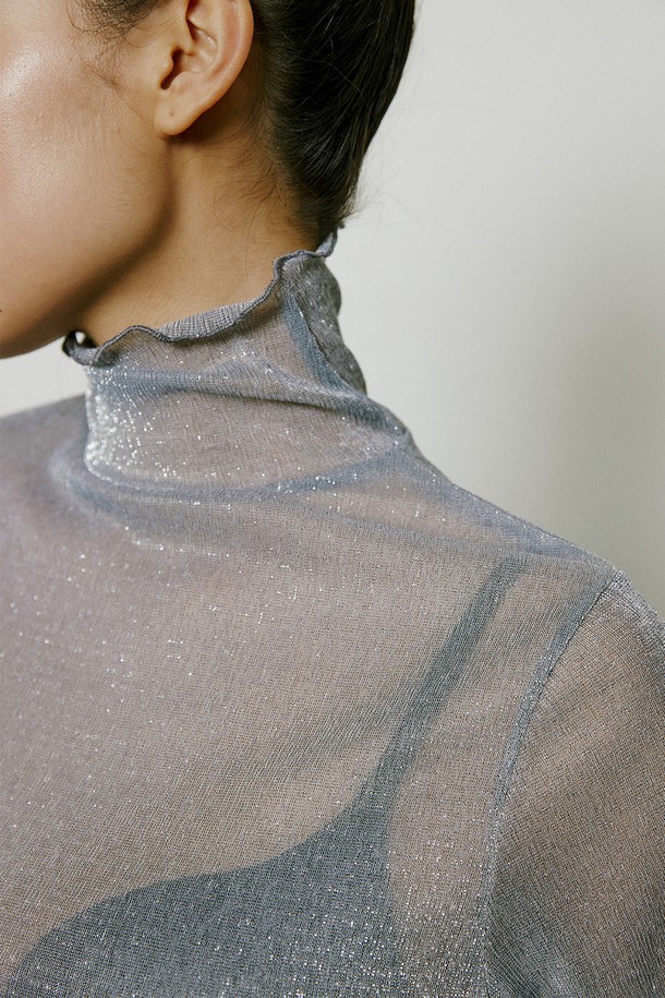 Lucir zu - 긴팔티셔츠 / 후디 - Glitter String Turtleneck Sleeve (silver)