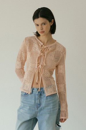 Cotton crochet cardigan (pink)