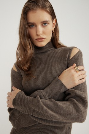 Cutting Half Turtleneck Knit (brown)