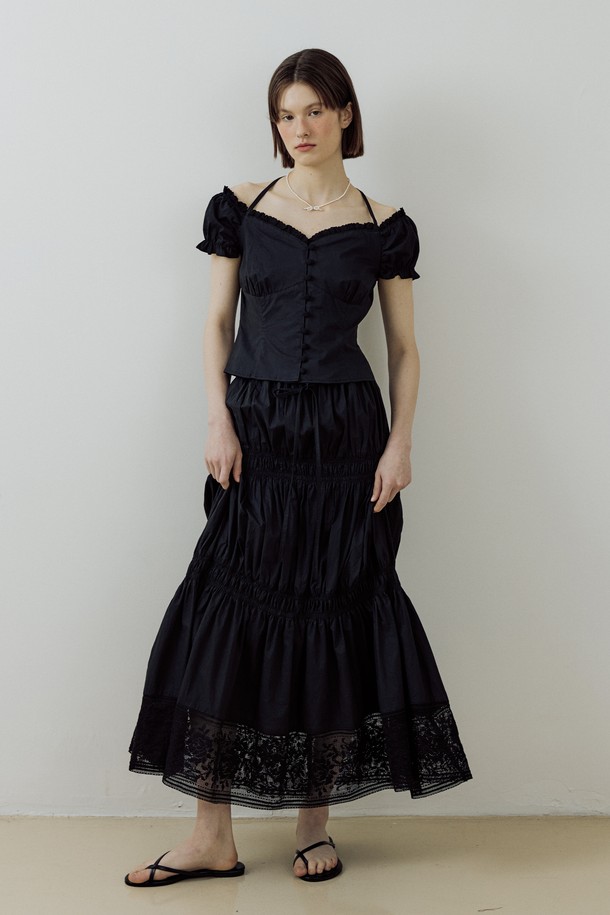 Lucir zu - 롱스커트 - Smoke Shirring Skirt (black)