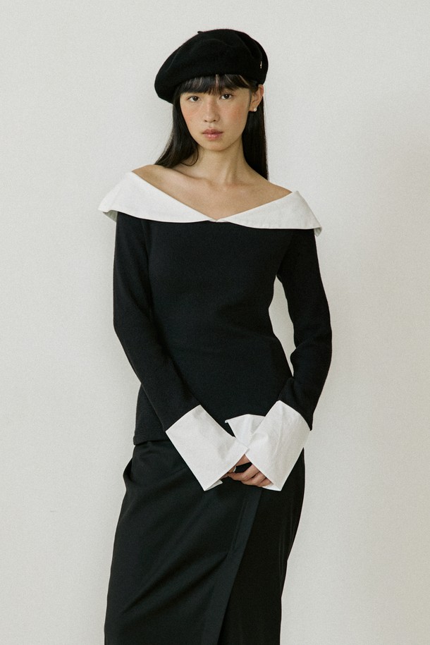 Lucir zu - 긴소매 티셔츠 - Sailor Collar Sleeve (black)