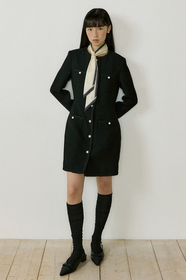 Lucir zu - 긴소매 원피스 - Tweed Jacket One-piece (black)