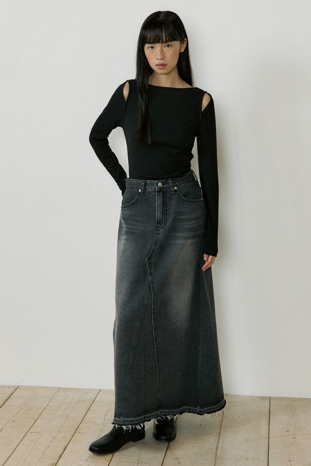 Lucir zu - 롱스커트 - Mid-Rise Denim Long Skirt (black)