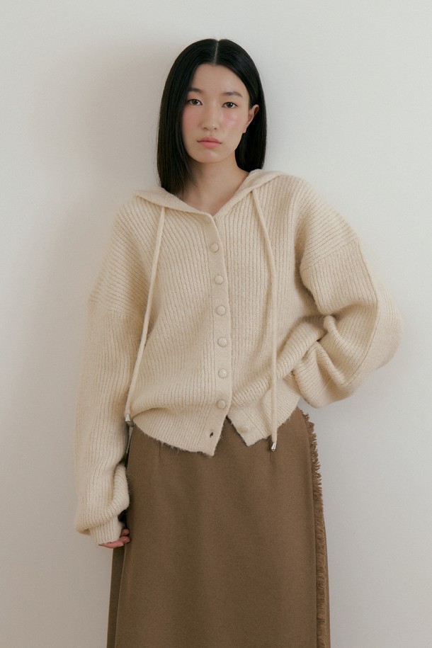 Lucir zu - 가디건 - Wool Hood Knit Cadigan (cream)