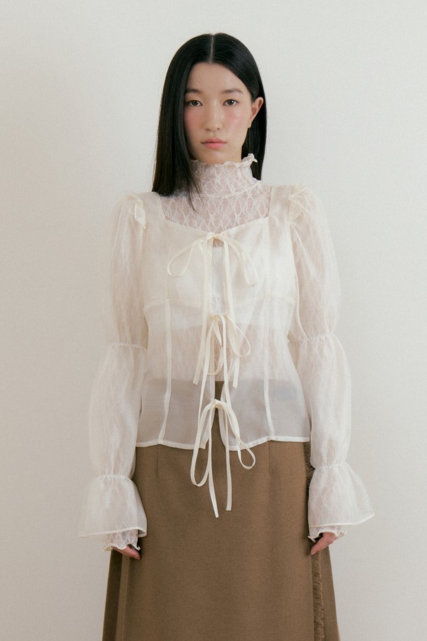 Lucir zu - 블라우스 - See-through Frill Blouse (ivory)