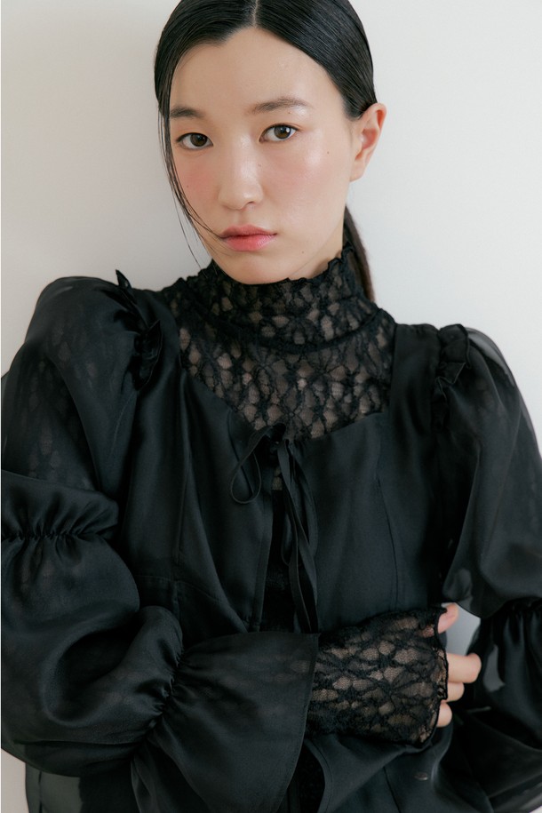 Lucir zu - 블라우스 - See-through Frill Blouse (black)