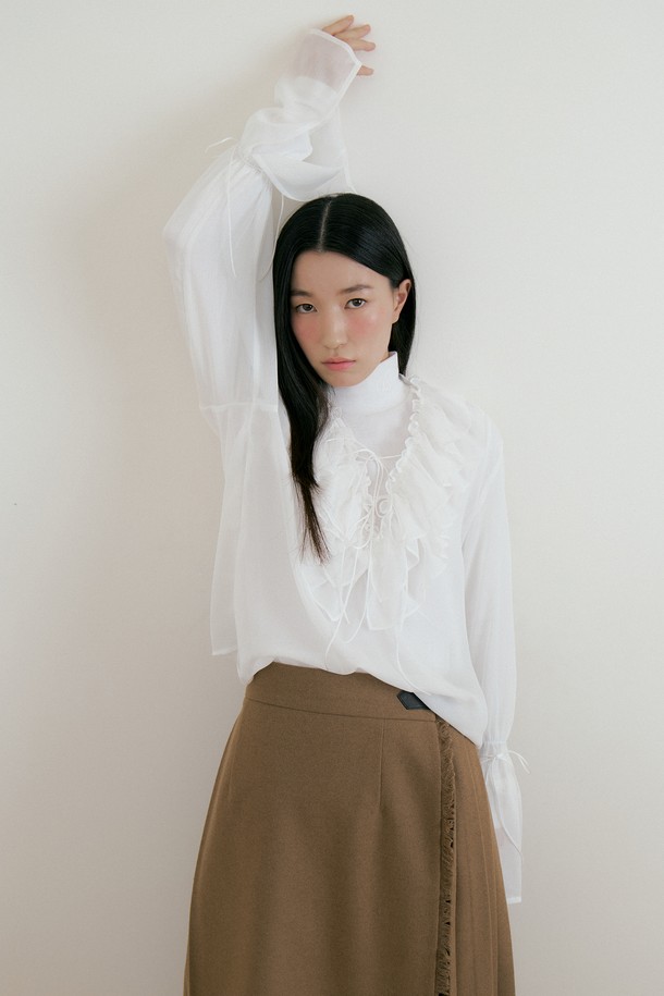 Lucir zu - 블라우스 - Bohemian Frill Chiffon Blouse (ivory)