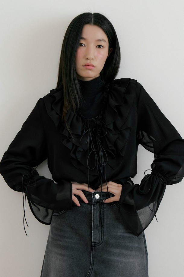 Lucir zu - 블라우스 - Bohemian Frill Chiffon Blouse (black)