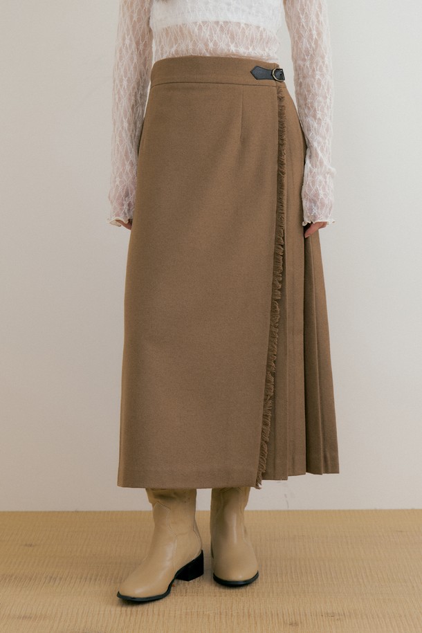 Lucir zu - 롱스커트 - Fringe Wool Pleated Skirt (beige)