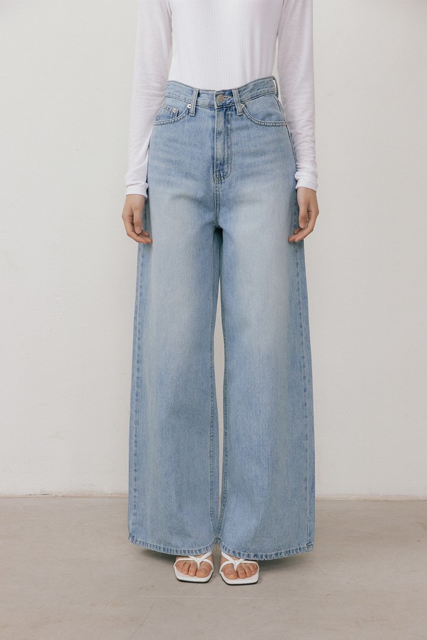 Lucir zu - 롱/미디팬츠 - High Waist Wide Jeans (light blue)