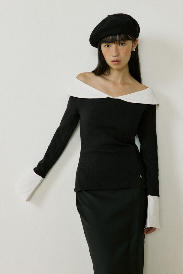 Lucir zu - 긴소매 티셔츠 - Sailor Collar Sleeve (black)