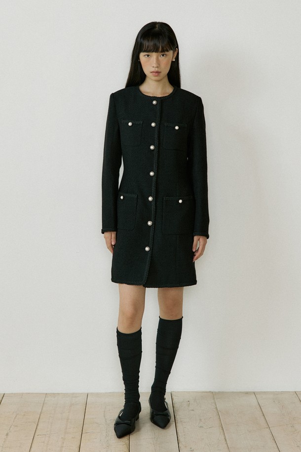 Lucir zu - 긴소매 원피스 - Tweed Jacket One-piece (black)