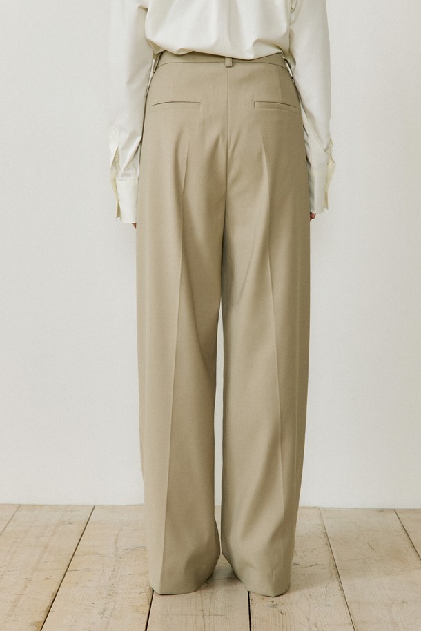 Lucir zu - 롱/미디팬츠 - Low Rise Wide Slacks (beige)