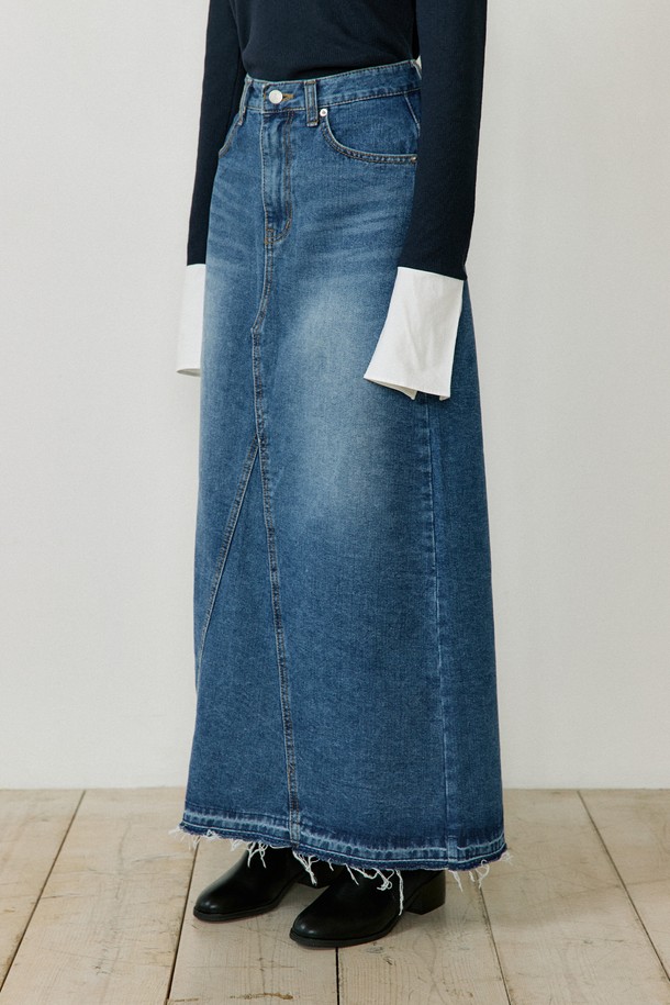 Lucir zu - 롱스커트 - Mid-Rise Denim Long Skirt (blue)