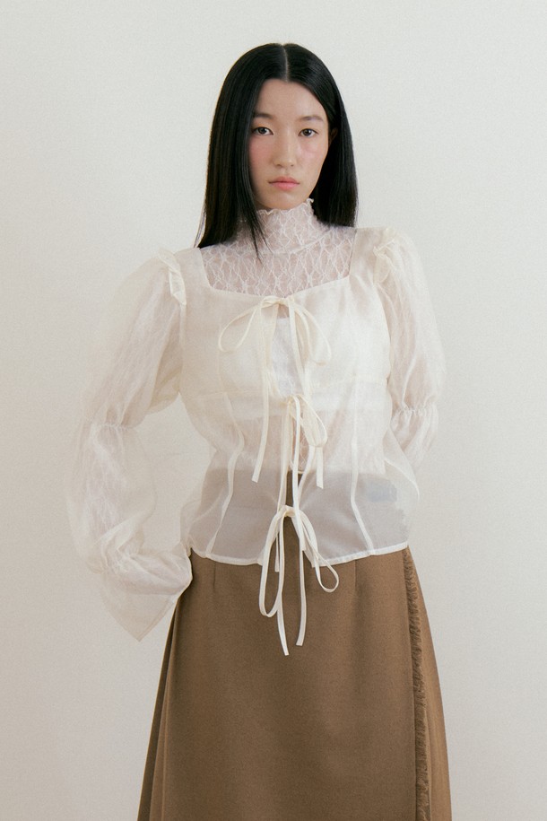 Lucir zu - 블라우스 - See-through Frill Blouse (ivory)