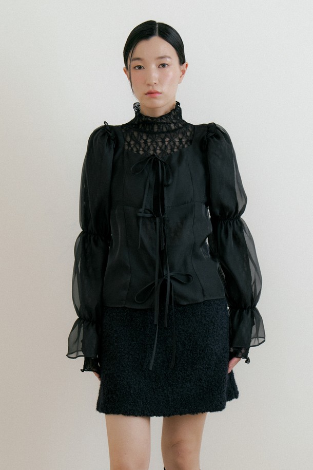 Lucir zu - 블라우스 - See-through Frill Blouse (black)