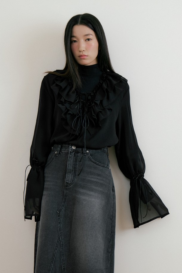 Lucir zu - 블라우스 - Bohemian Frill Chiffon Blouse (black)