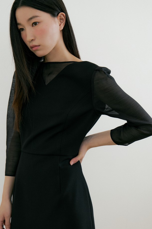 Lucir zu - 긴소매 원피스 - See-through Wrap One-piece (black)