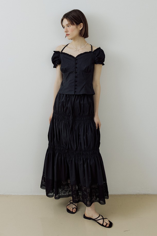 Lucir zu - 롱스커트 - Smoke Shirring Skirt (black)