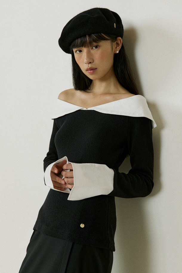 Lucir zu - 긴소매 티셔츠 - Sailor Collar Sleeve (black)