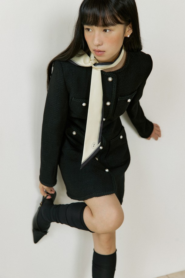 Lucir zu - 긴소매 원피스 - Tweed Jacket One-piece (black)