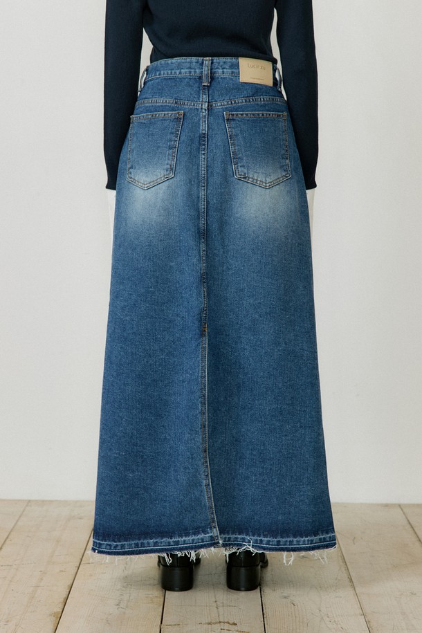 Lucir zu - 롱스커트 - Mid-Rise Denim Long Skirt (blue)