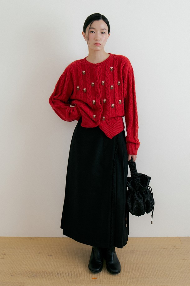 Lucir zu - 가디건 - Flower Wool Knit Cadigan (red)