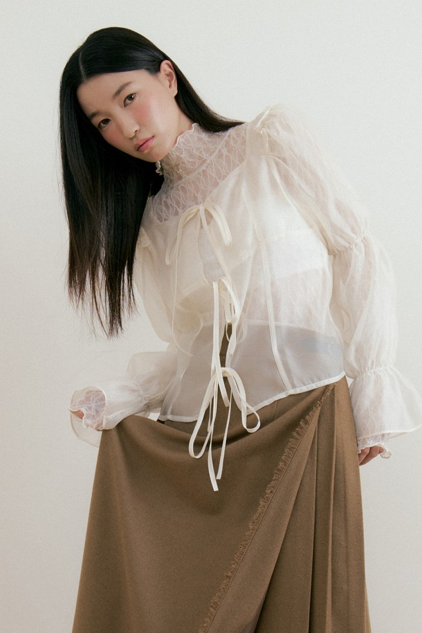 Lucir zu - 블라우스 - See-through Frill Blouse (ivory)