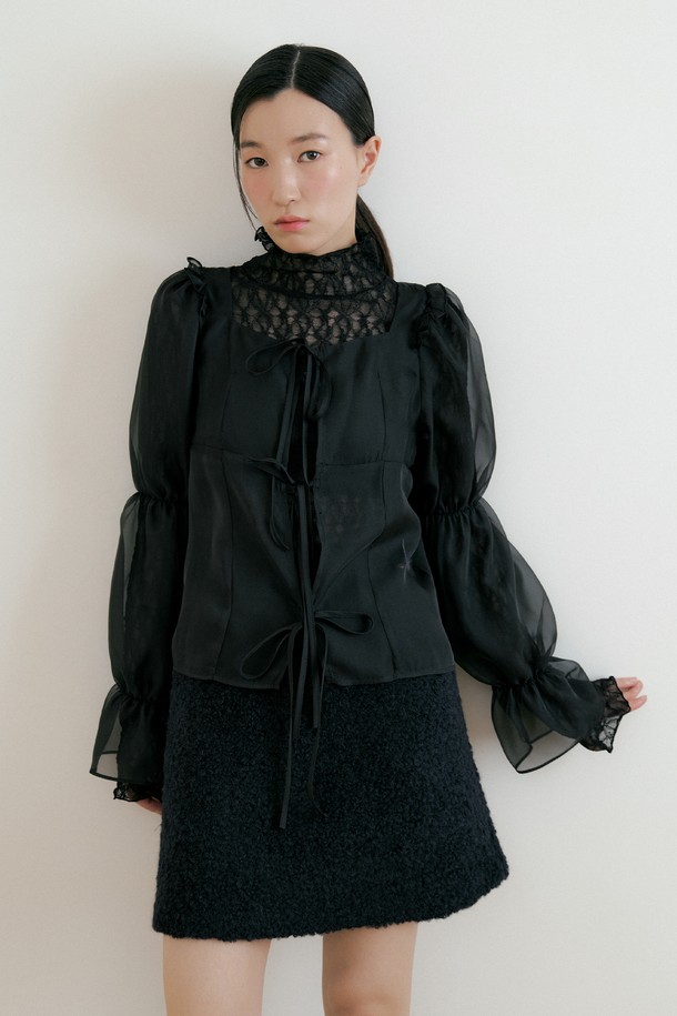 Lucir zu - 블라우스 - See-through Frill Blouse (black)