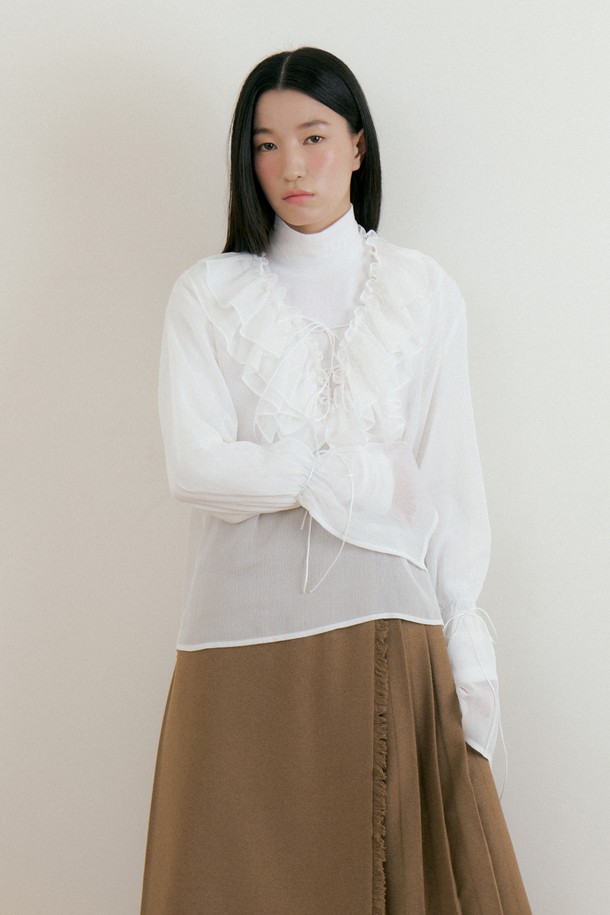 Lucir zu - 블라우스 - Bohemian Frill Chiffon Blouse (ivory)