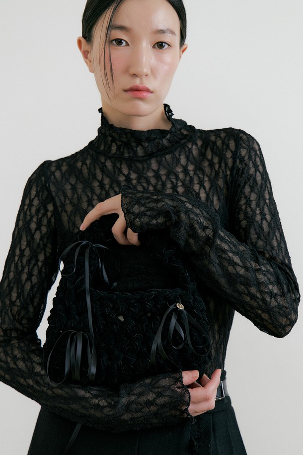 Lucir zu - 숄더백 - Flocking Croche Handmade Bag (black)