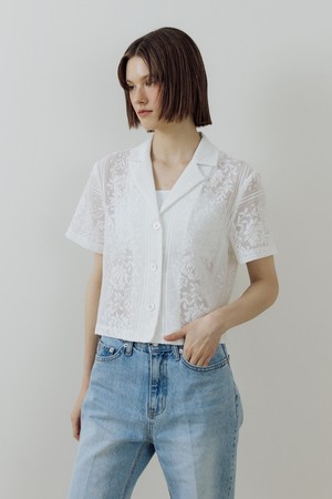 Flower Lace crop Shirt (white)