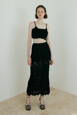 Weave Crochet Two-piece (Top & Skirt) (black)