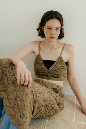 Weave Crochet Two-piece (Top & Skirt) (brown)