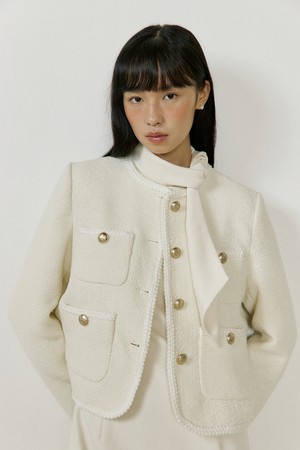 Roundneck Single Tweed Jacket (ivory)