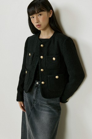 Roundneck Single Tweed Jacket (black)