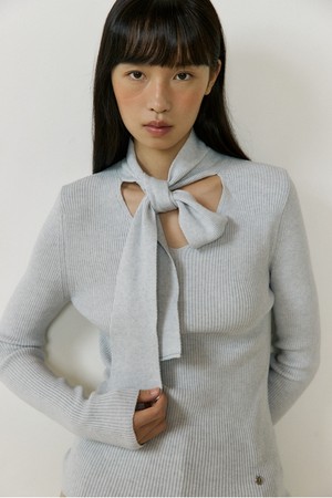 V-neck Muffler Knit (melange gray)