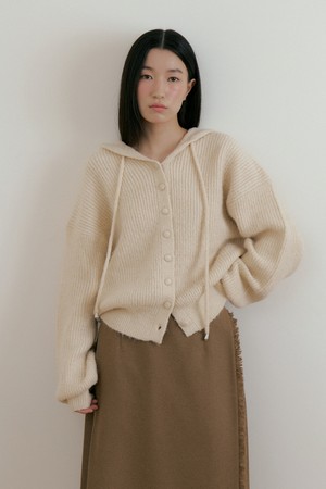 Wool Hood Knit Cadigan (cream)