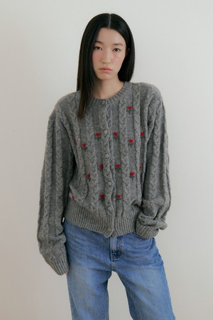 Flower Wool Knit Cadigan (charcoal)