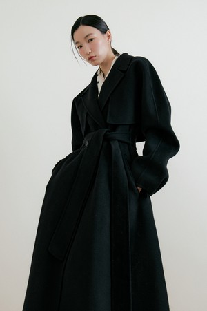 Two-way Cape Wool Coat (black)