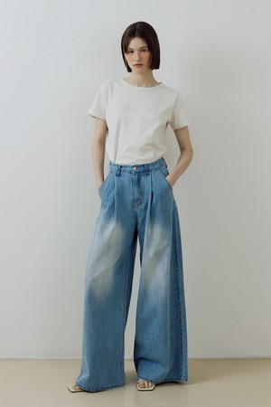 Pin tuck wide Denim Pants (blue)
