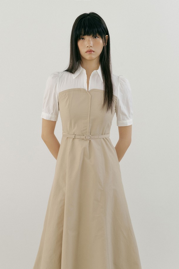 Lucir zu - 반소매 원피스 - Bustier Flare One-piece (beige)