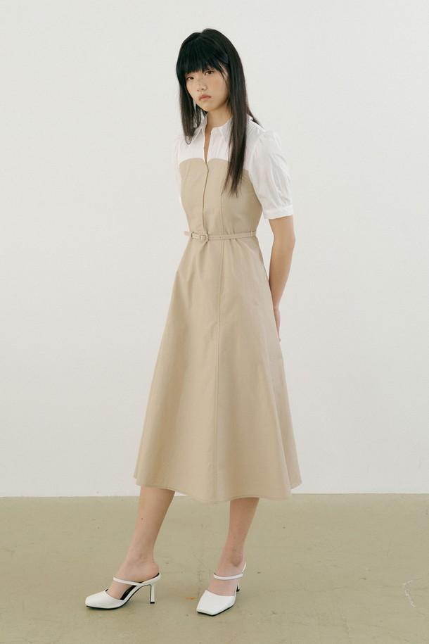Lucir zu - 반소매 원피스 - Bustier Flare One-piece (beige)