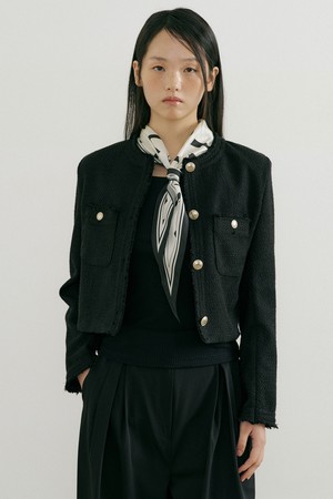 Jane Fringe Tweed Jacket (black)